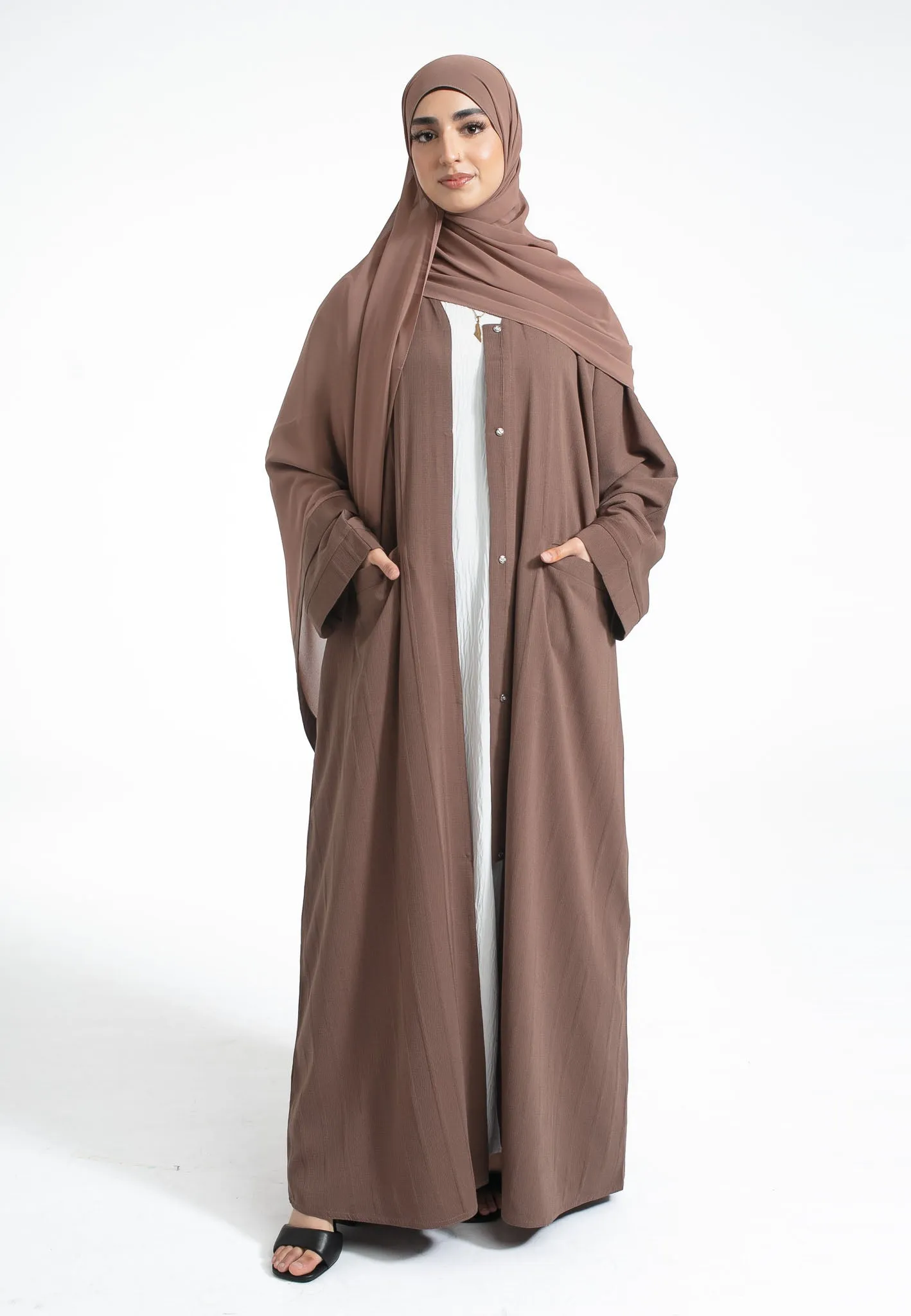 Luxury Mink Textured Open Abaya With Pockets (Premium)