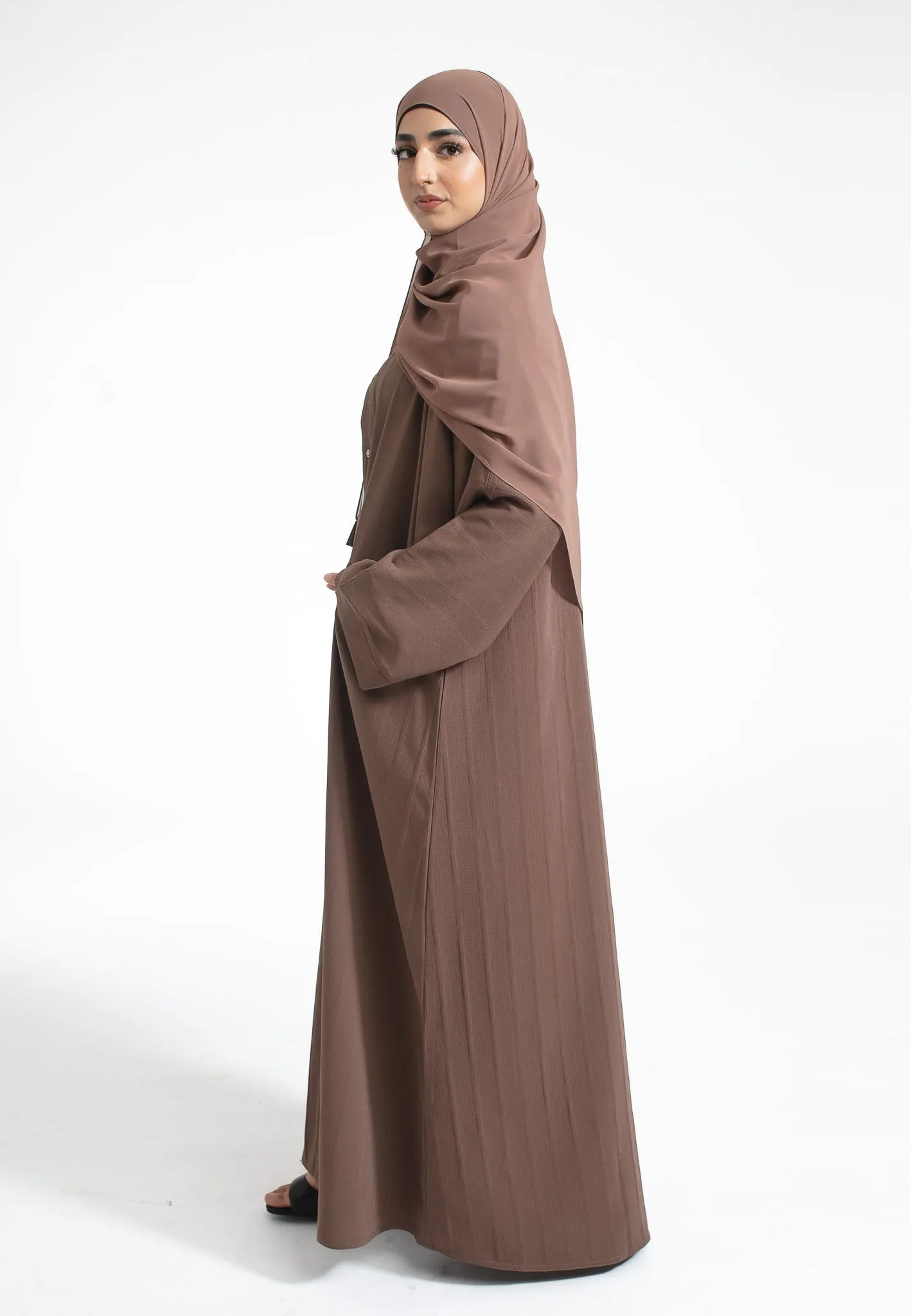 Luxury Mink Textured Open Abaya With Pockets (Premium)
