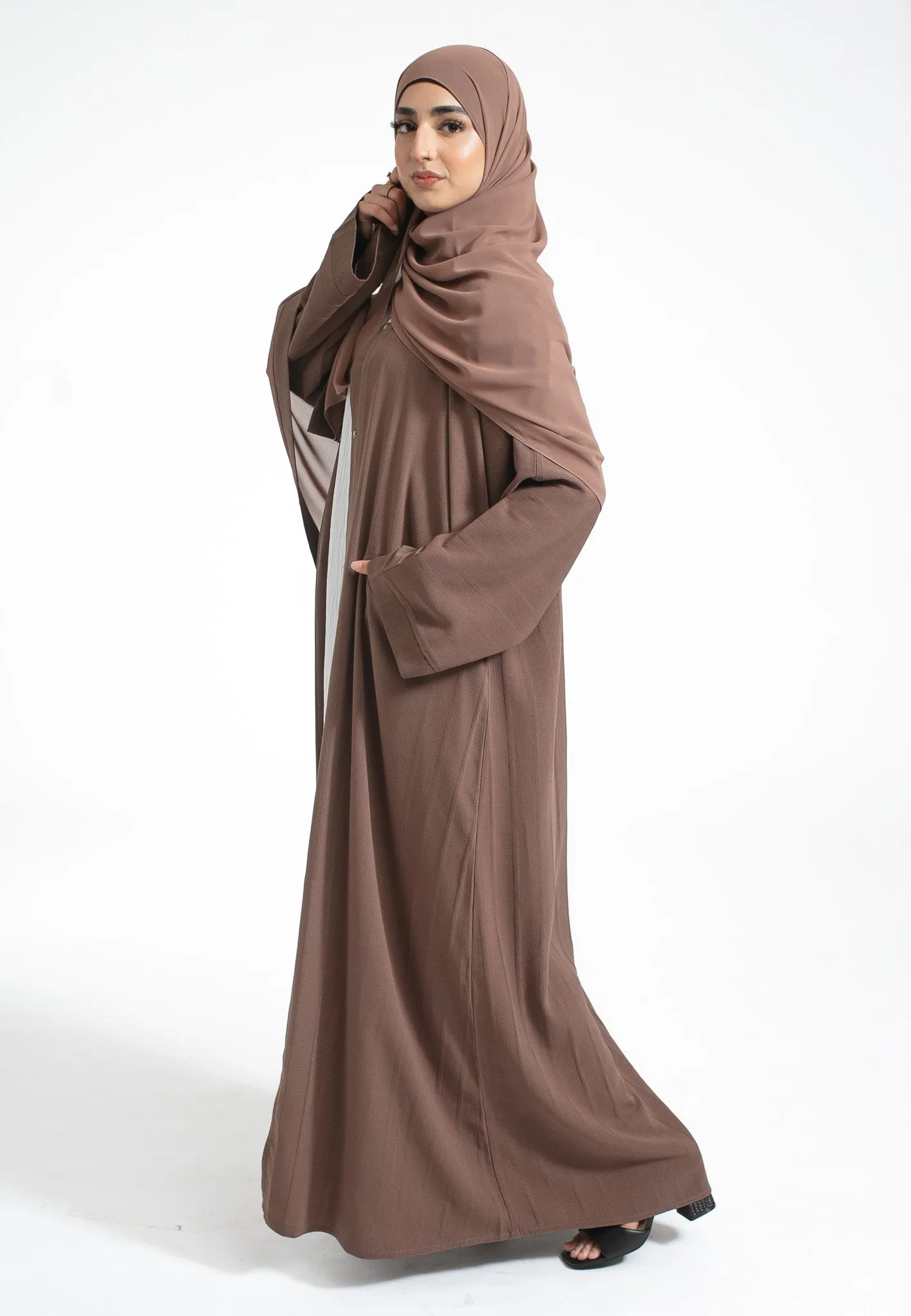 Luxury Mink Textured Open Abaya With Pockets (Premium)