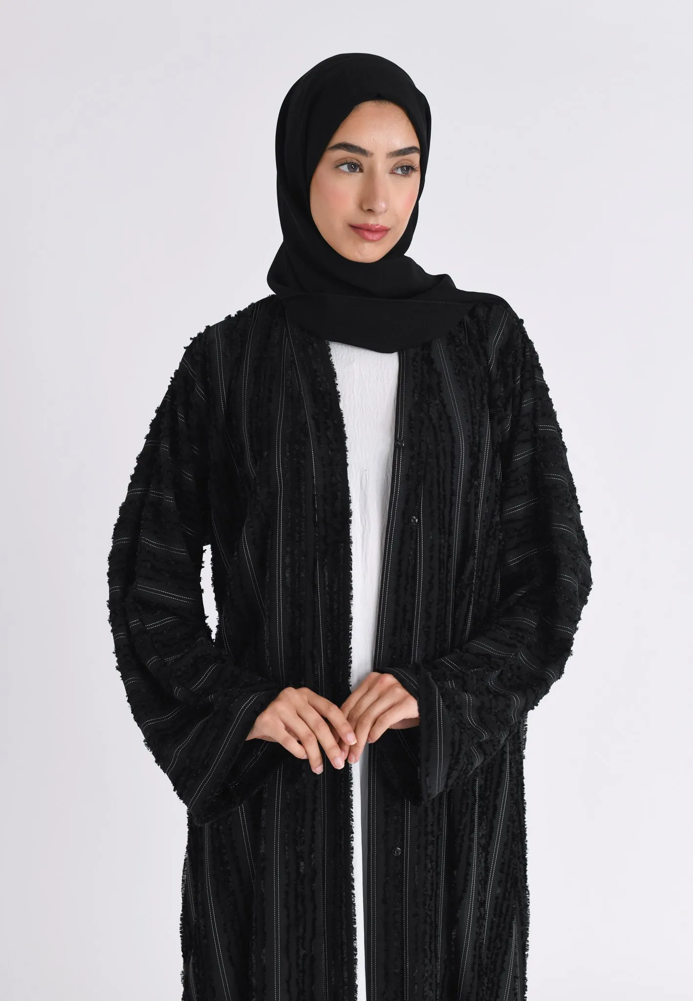 Luxury Plain Black Emirati Open Abaya (Premium)