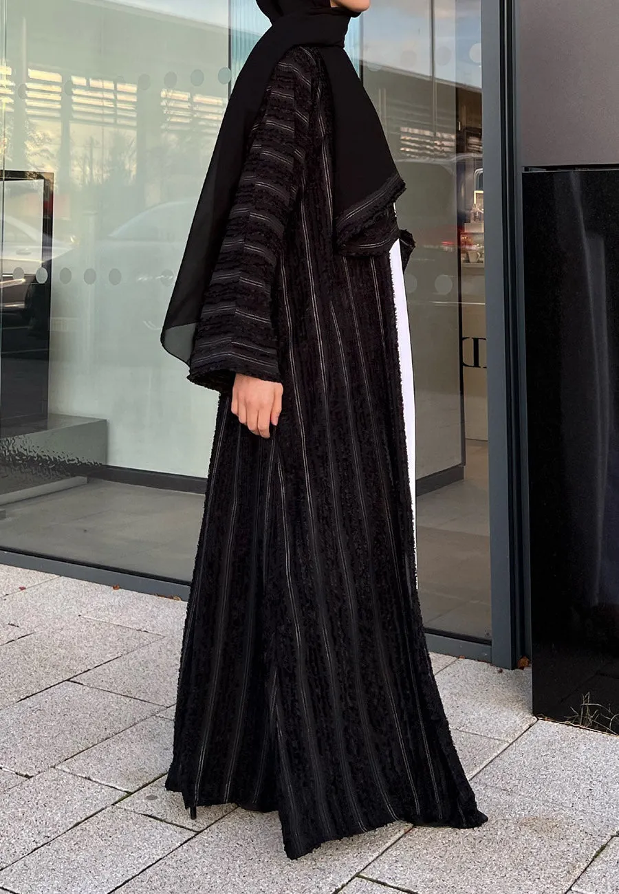 Luxury Plain Black Emirati Open Abaya (Premium)