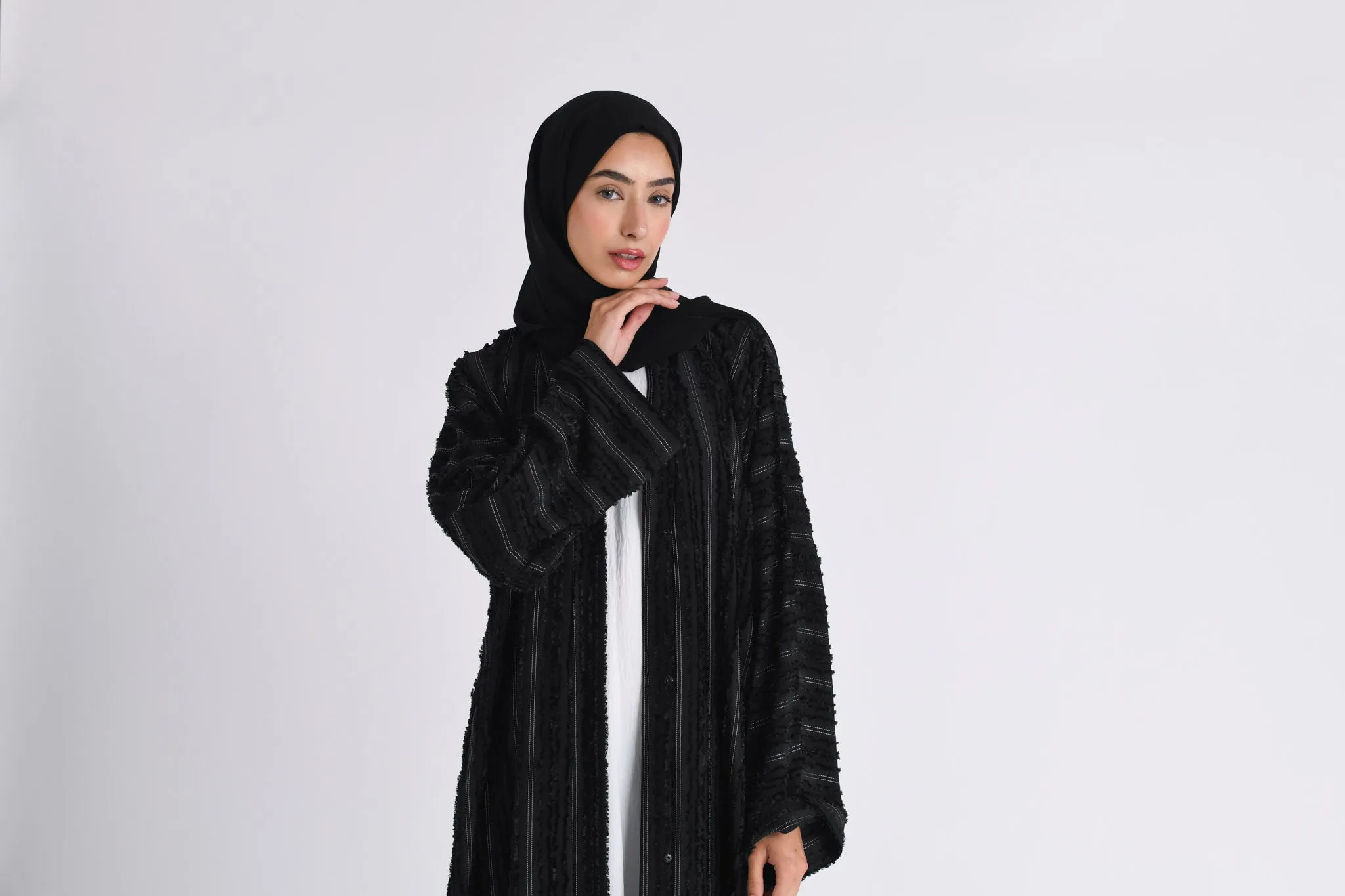 Luxury Plain Black Emirati Open Abaya (Premium)