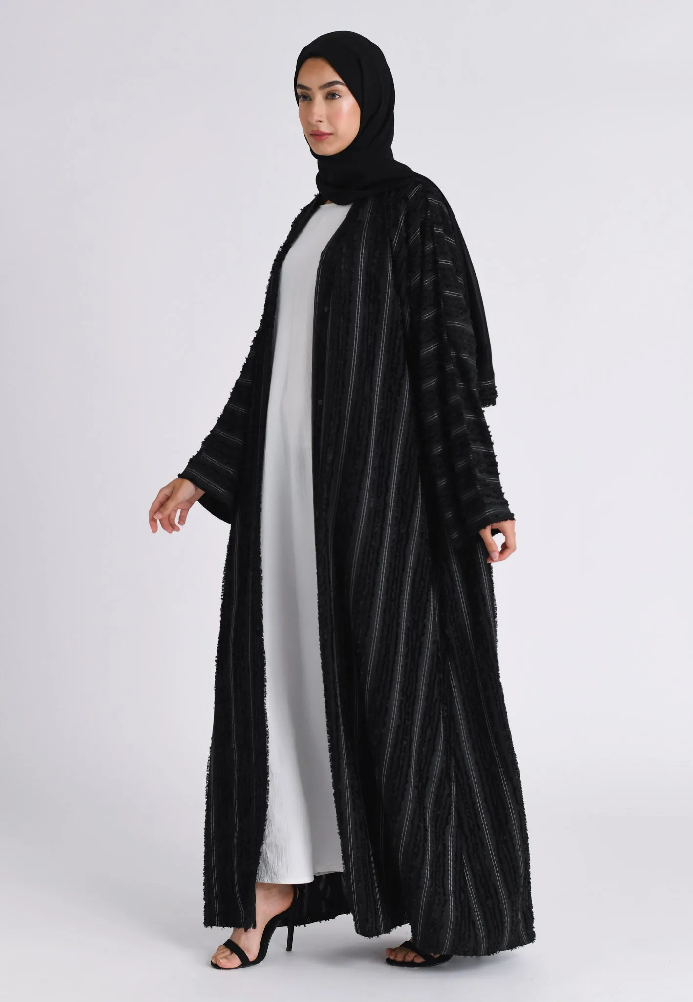 Luxury Plain Black Emirati Open Abaya (Premium)