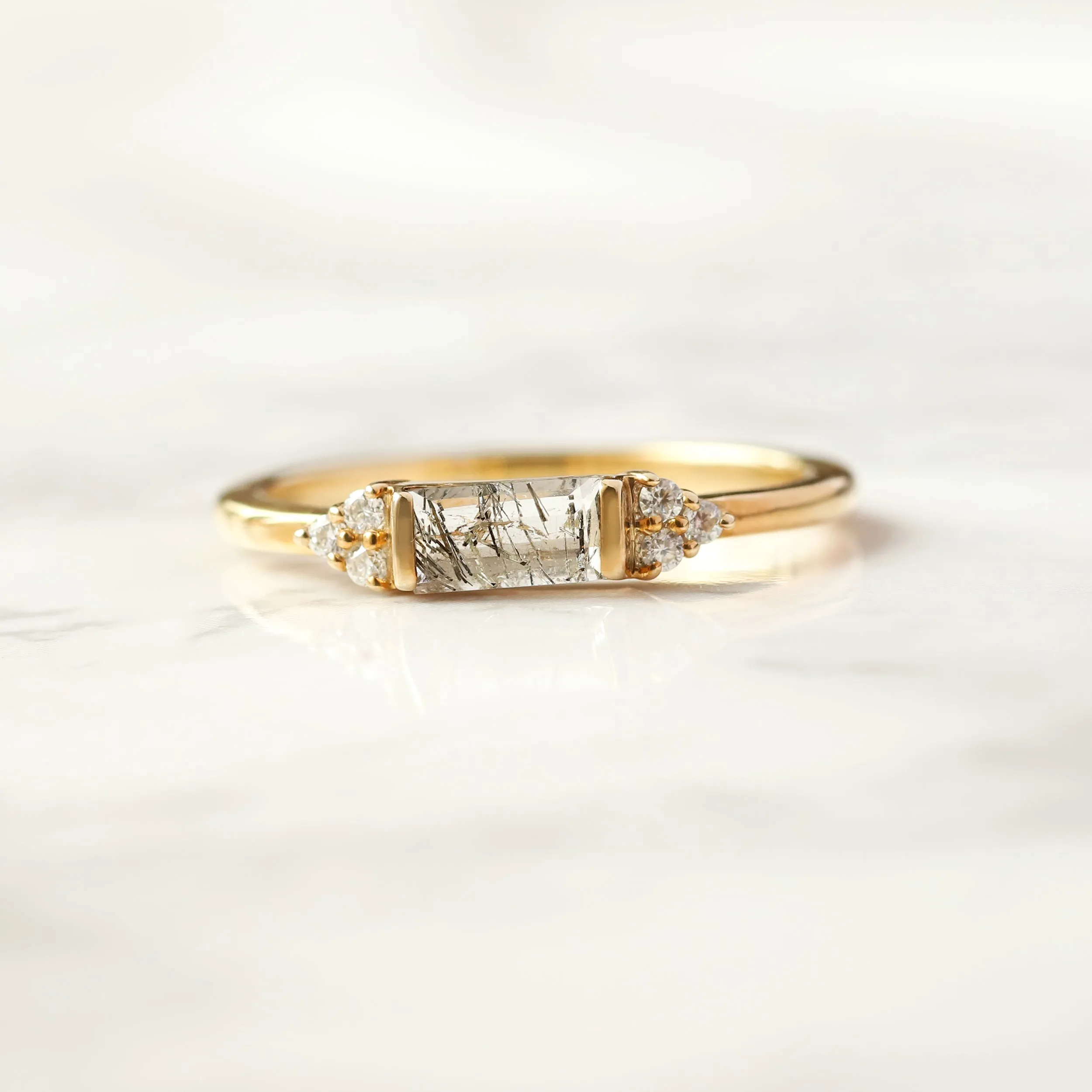 Malia Black Rutile Quartz Baguette Ring