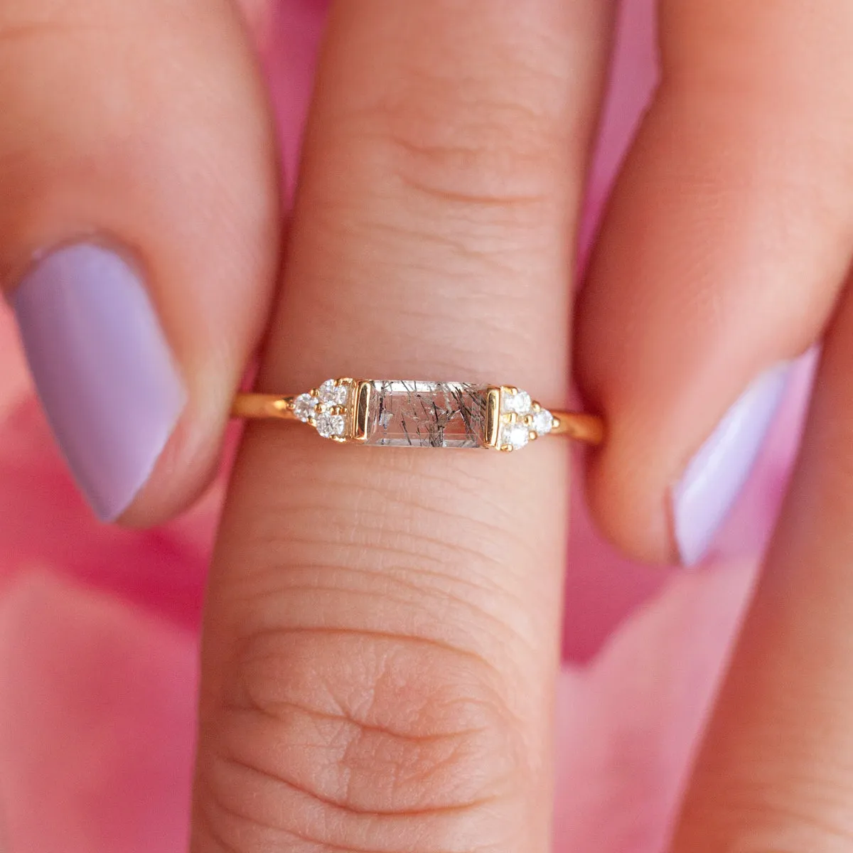 Malia Black Rutile Quartz Baguette Ring
