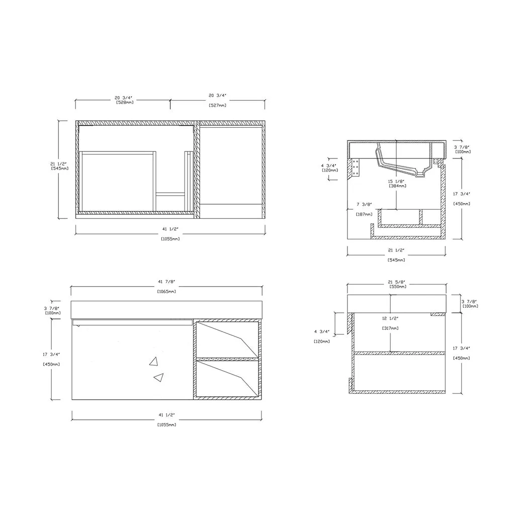 Manarola 1 Drawer And 2 Open Shelf Bathroom Vanity with Quartz Sink - Wall Mount - 42" Wood/Matt Black/White