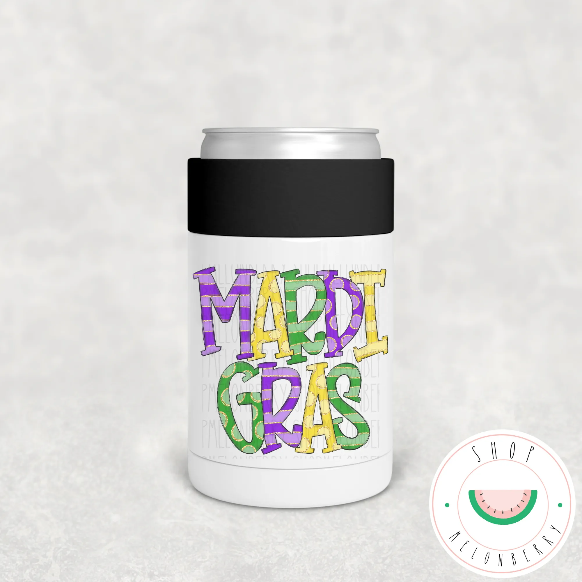 Mardi Gras Can Cooler, Tumbler or Travel Mug