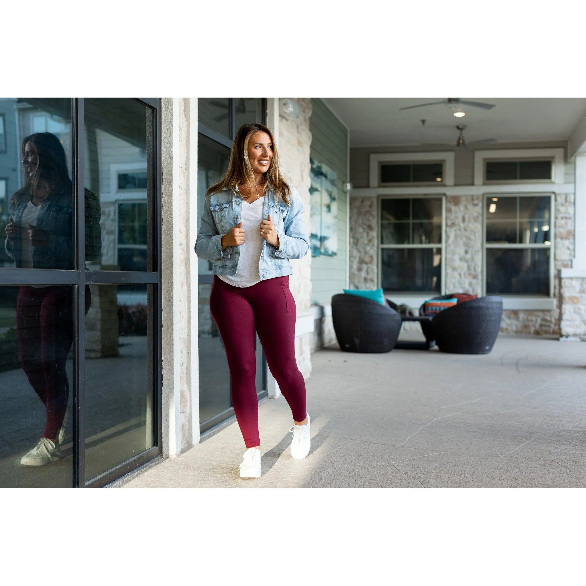 Maroon Full Length Leggings with Pocket