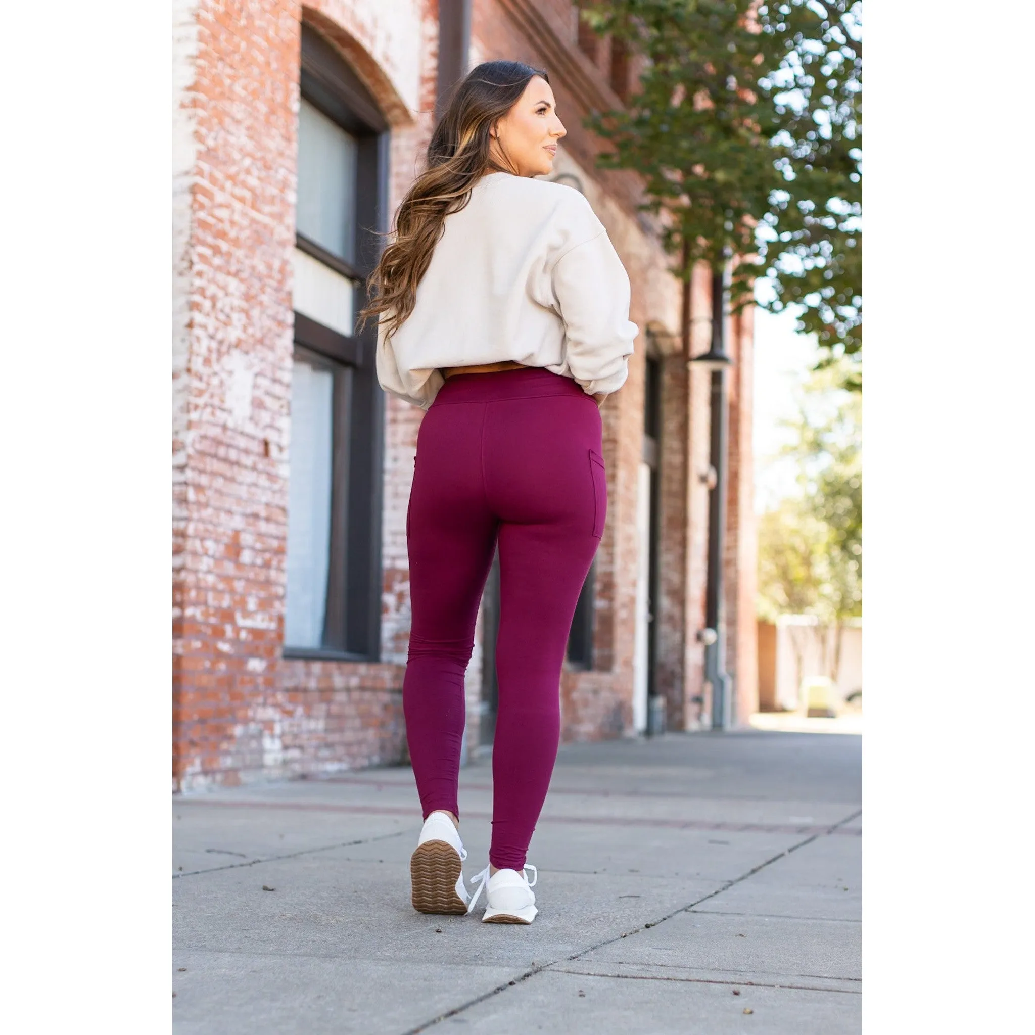 Maroon Full Length Leggings with Pocket
