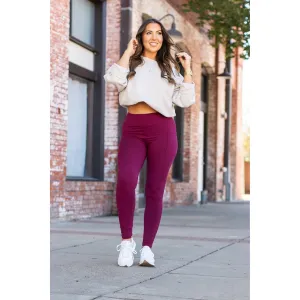 Maroon Full Length Leggings with Pocket