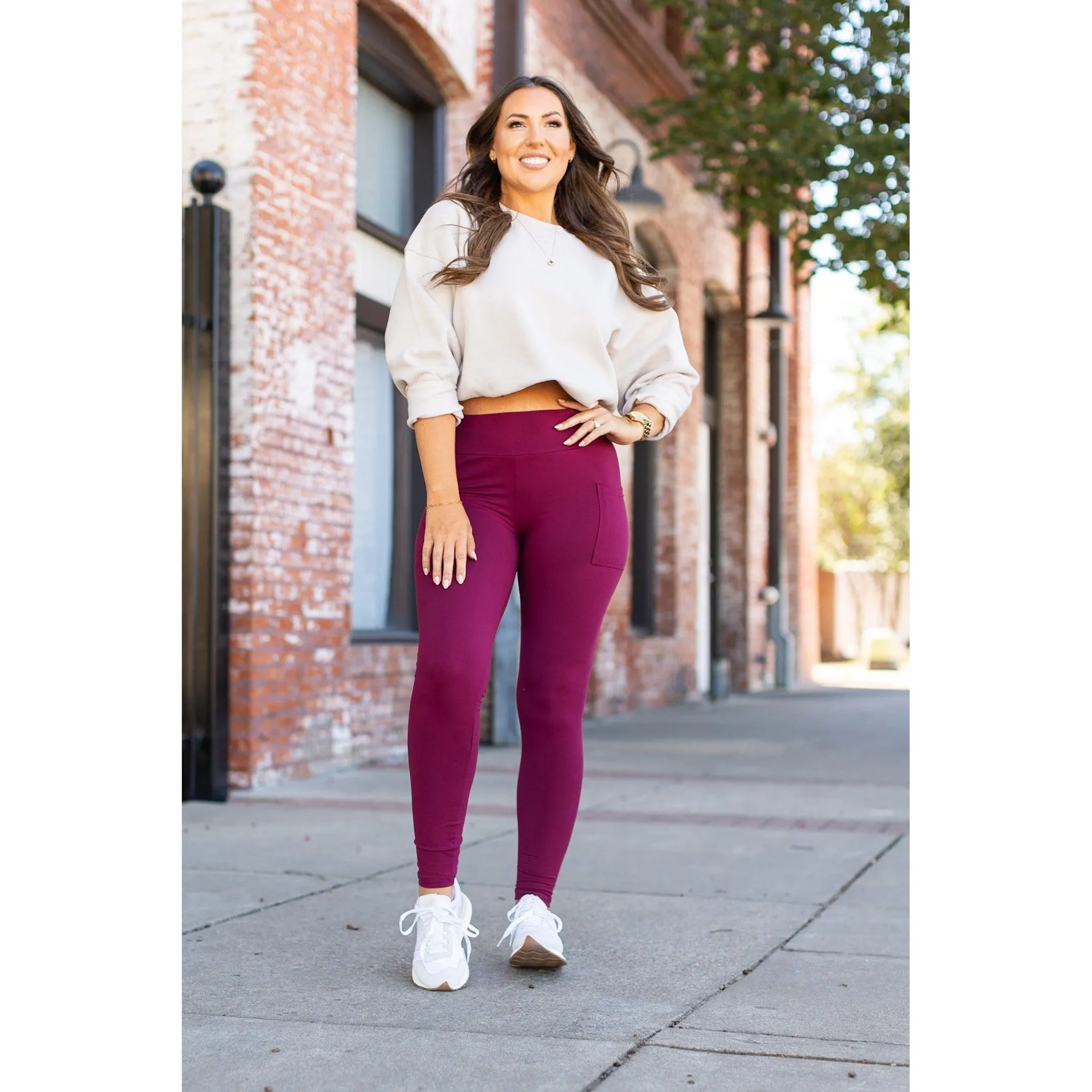 Maroon Full Length Leggings with Pocket