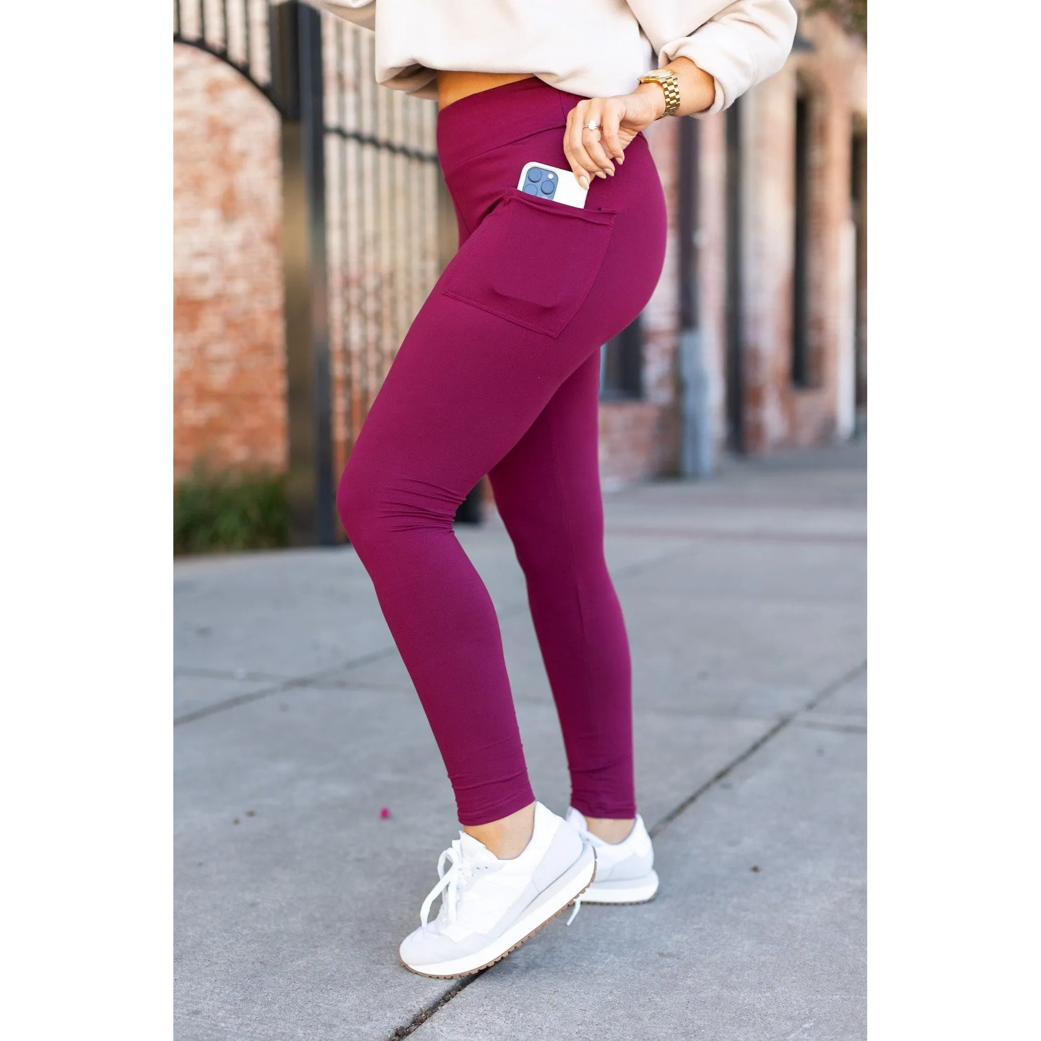 Maroon Full Length Leggings with Pocket