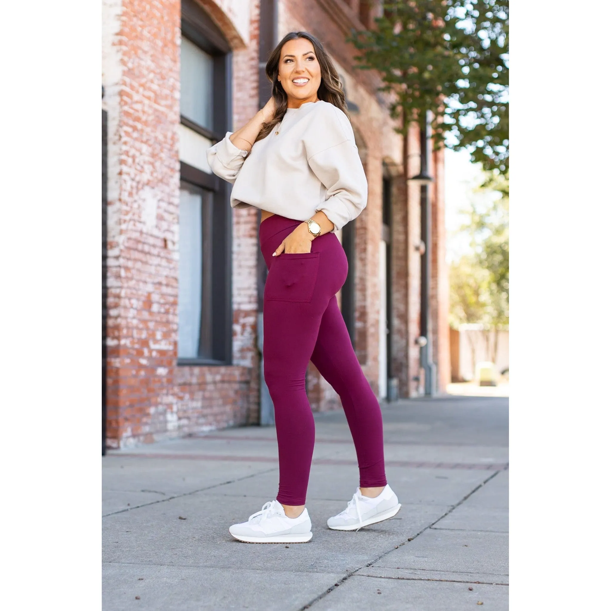 Maroon Full Length Leggings with Pocket