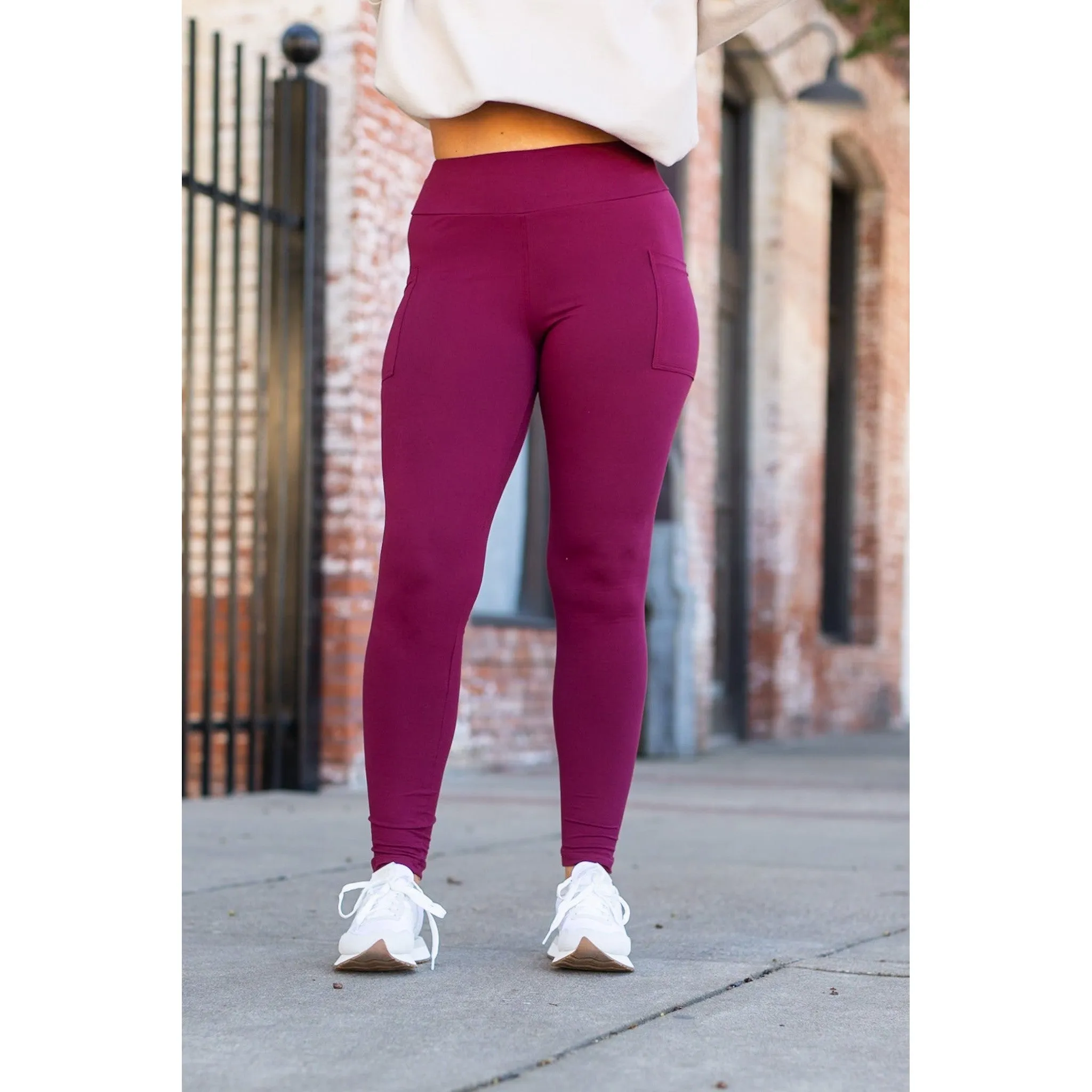 Maroon Full Length Leggings with Pocket