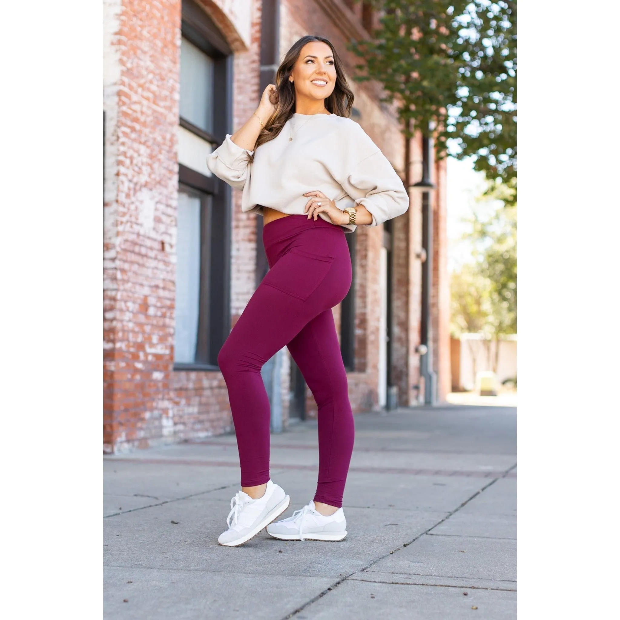 Maroon Full Length Leggings with Pocket