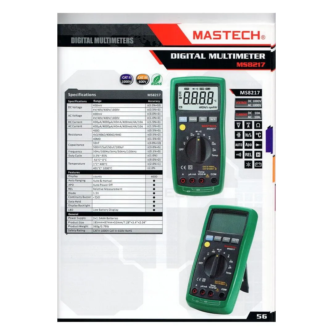 Mastech Digital Multimeter 4000 Counts 1000V - MS 8217(S)