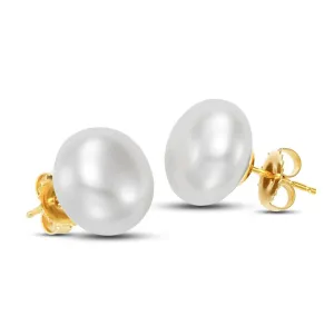 Mastoloni 14K Yellow Gold Freshwater Button Pearl Stud Earrings - 15-16mm