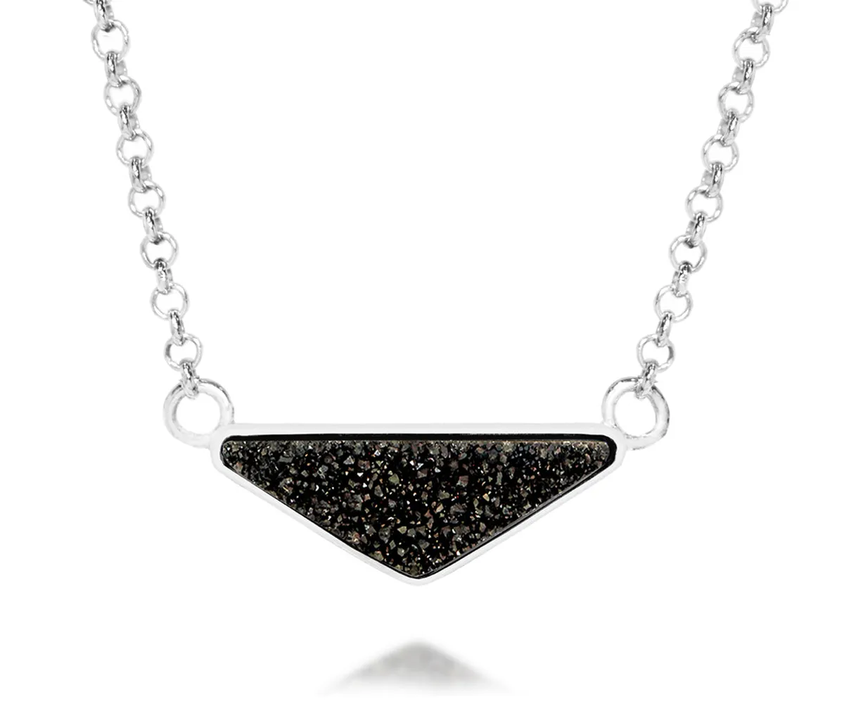 Medium Triangle Black Druzy Necklace