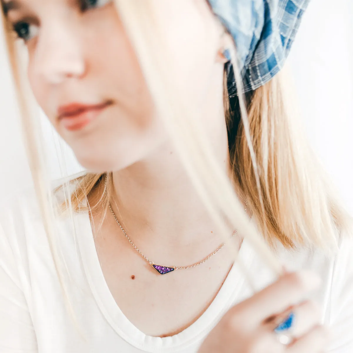 Medium Triangle Blue Druzy 14k Vermeil Necklace