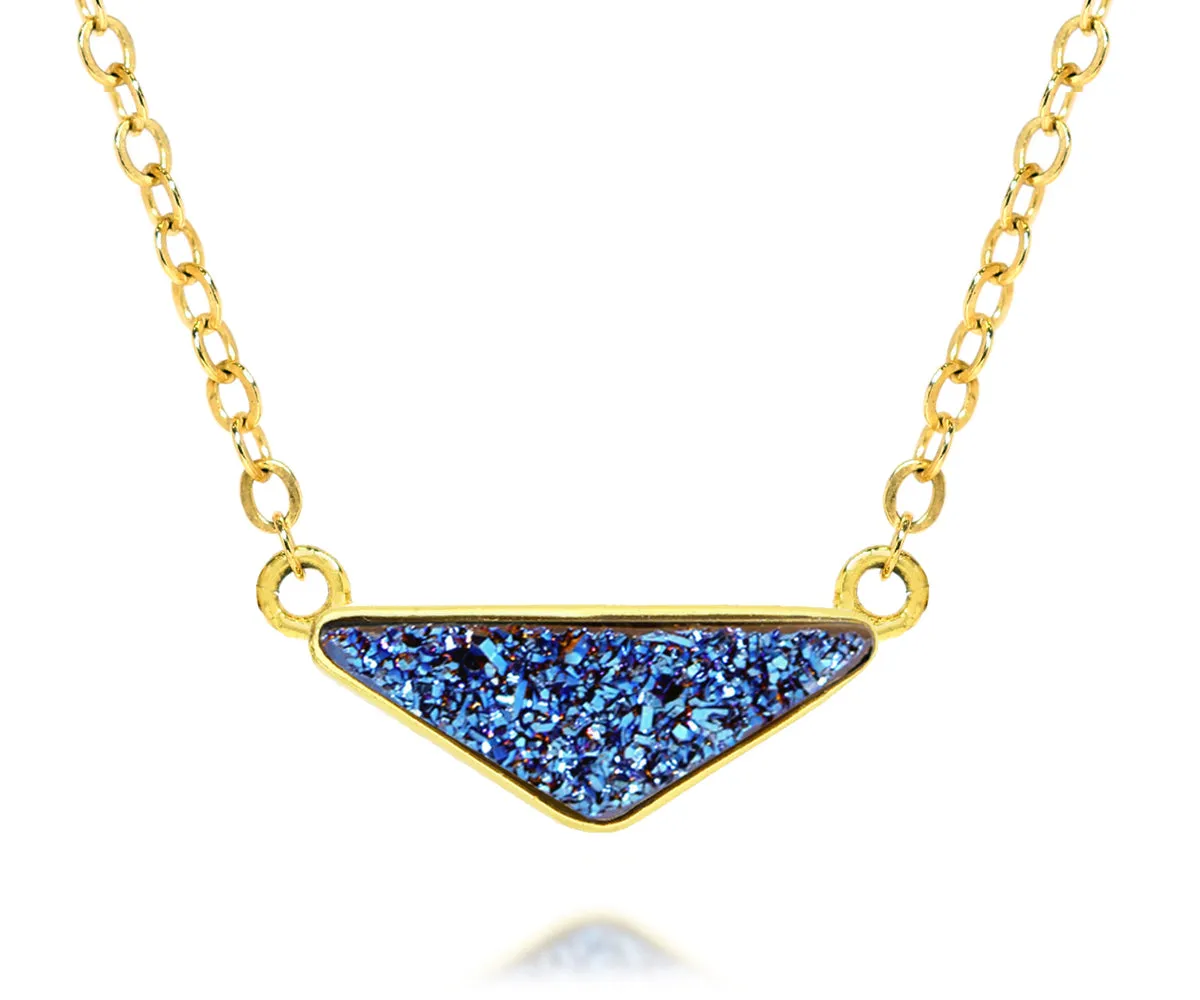 Medium Triangle Blue Druzy 14k Vermeil Necklace