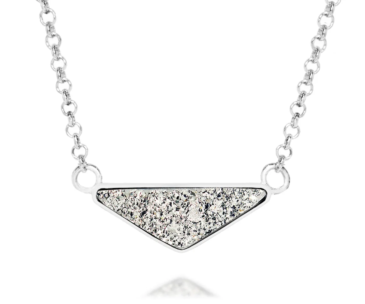 Medium Triangle Platinum Druzy Necklace