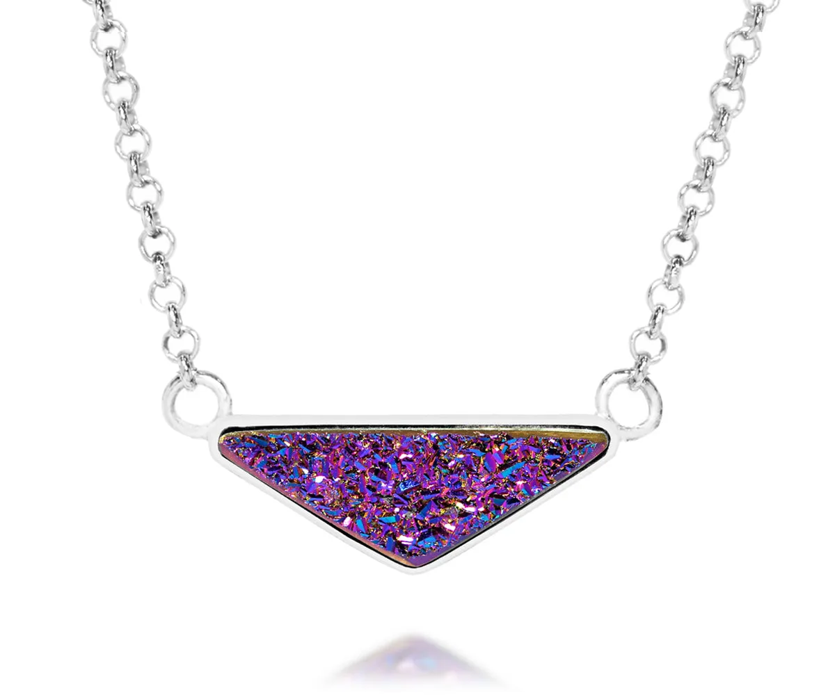 Medium Triangle Purple Rainbow Druzy Necklace