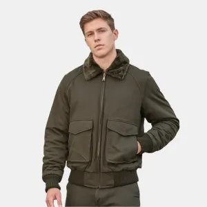 Men’s Military Green Bomber Jacket – Fleece-Lined & Winter-Ready