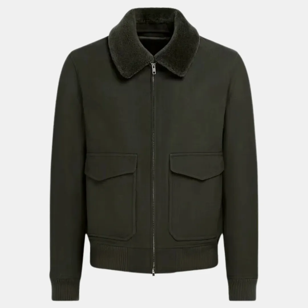 Men’s Military Green Bomber Jacket – Fleece-Lined & Winter-Ready