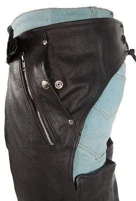 Men's motorcycle 2 Ultra deep pocket chap with Removable liner Blk
