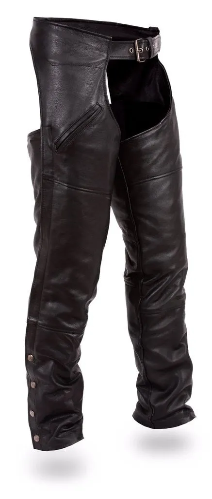 Men's motorcycle Riding Slant Deep pocket blk leather chap