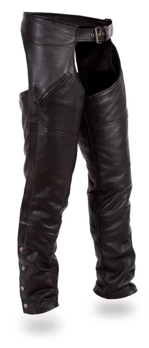 Men's motorcycle Riding Slant Deep pocket blk leather chap