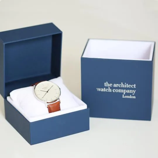 Men's Personalised Engraved Architect Zephyr and Walnut strap Watch