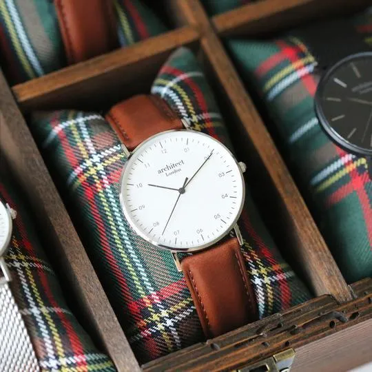Men's Personalised Engraved Architect Zephyr and Walnut strap Watch