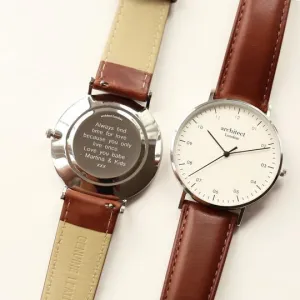 Men's Personalised Engraved Architect Zephyr and Walnut strap Watch