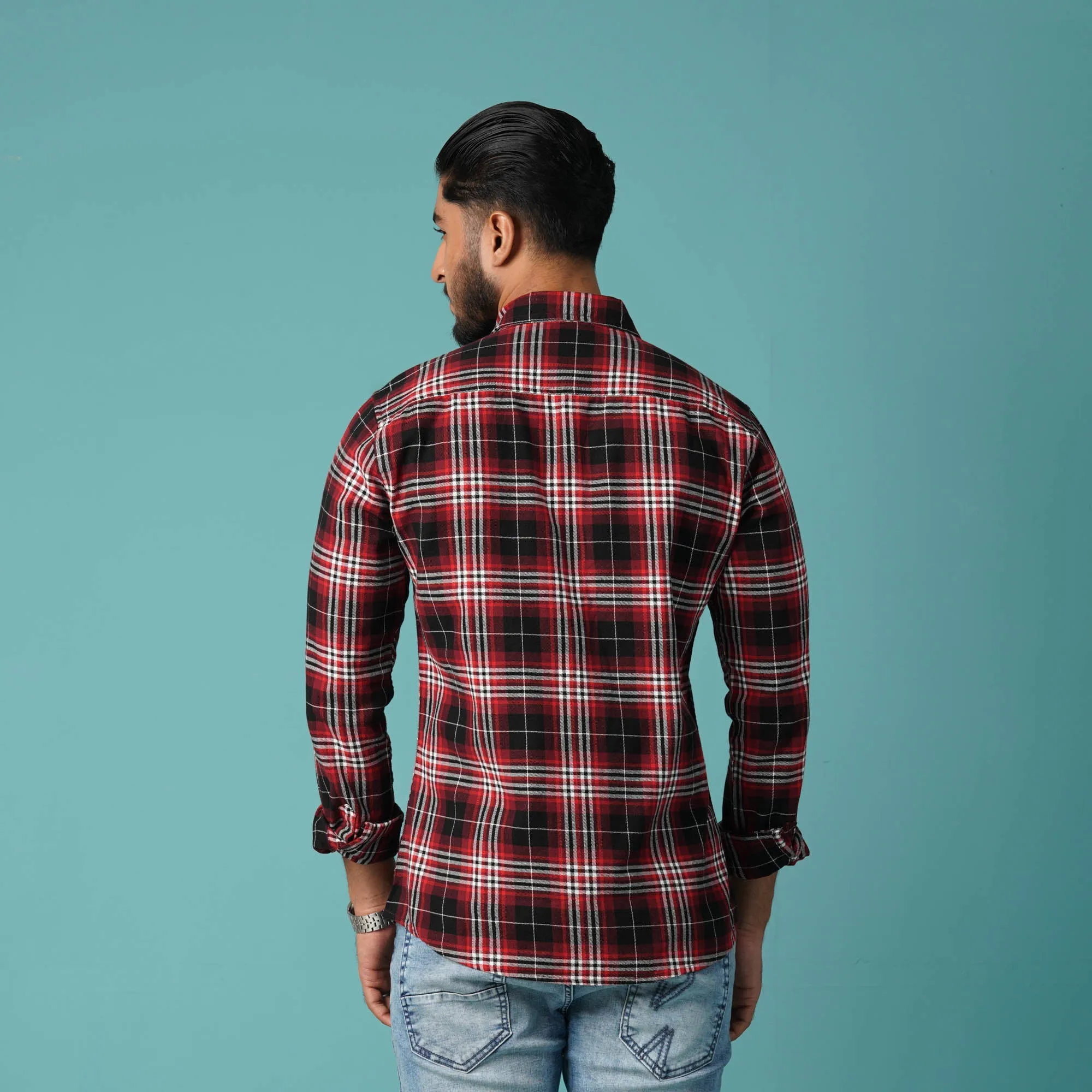 Mens Red Black Check Shirt