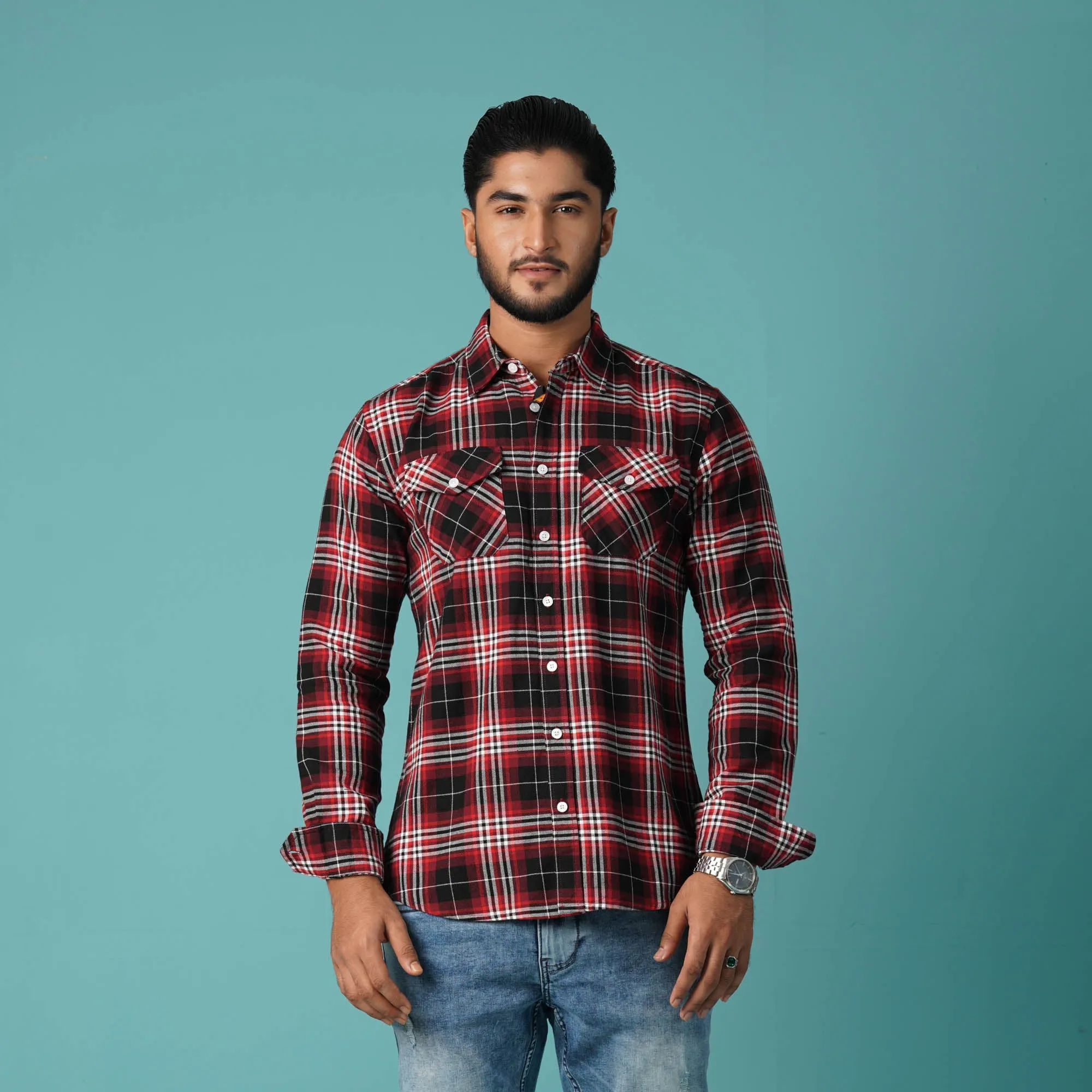 Mens Red Black Check Shirt