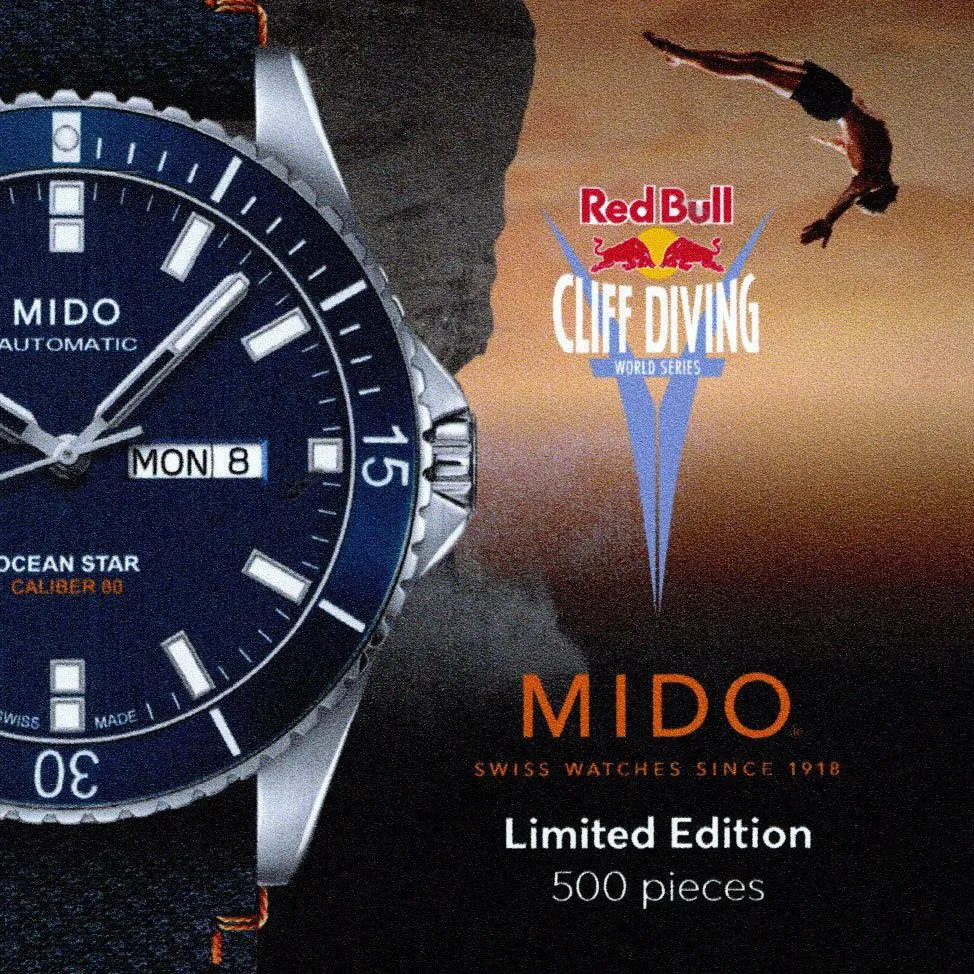 Mido Ocean Star Red Bull Cliff Diving Limited Edition 500pz 42mm Blue Automatic Steel M026.430.17.041.00