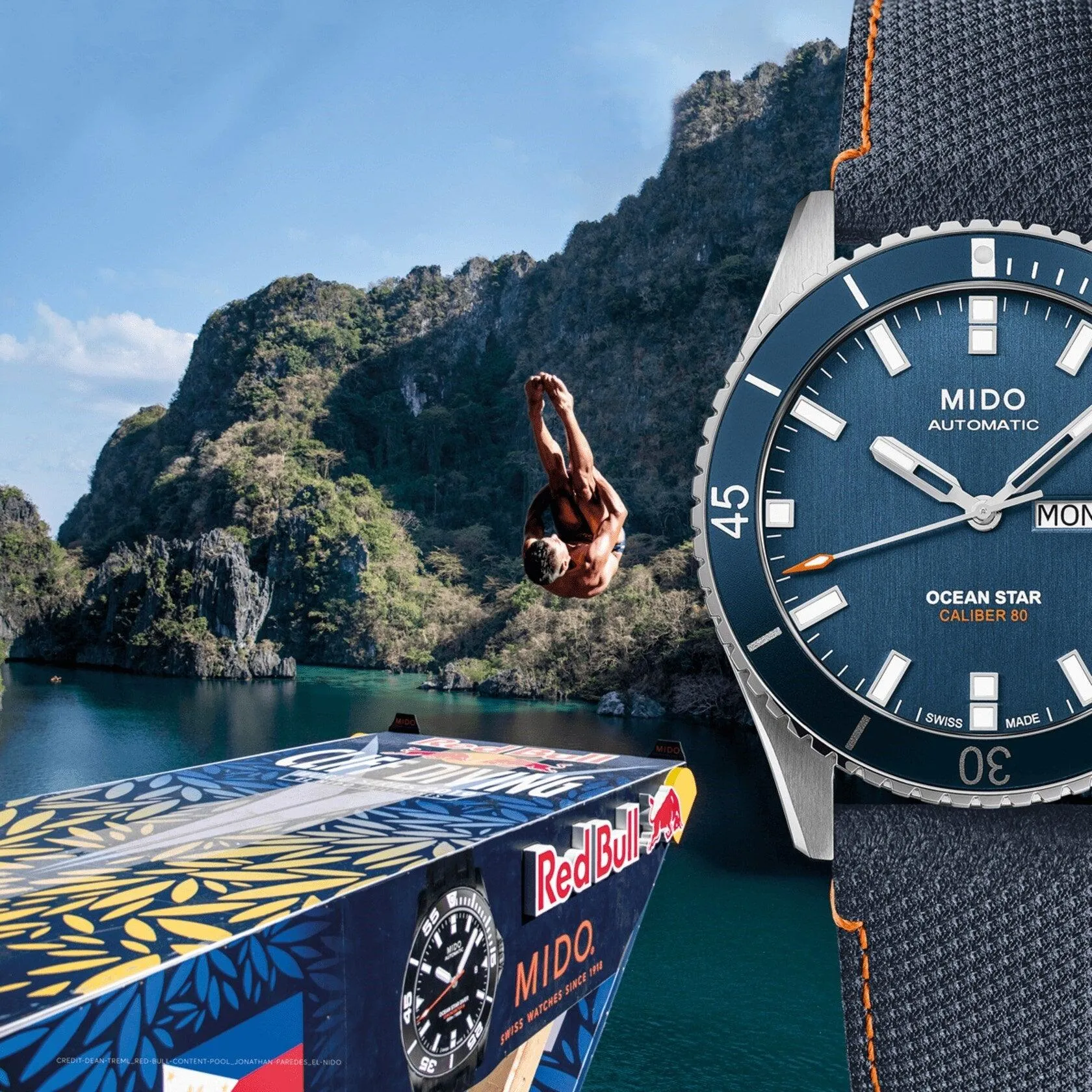 Mido Ocean Star Red Bull Cliff Diving Limited Edition 500pz 42mm Blue Automatic Steel M026.430.17.041.00