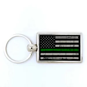 Military Border Patrol Thin Green Line Rectangle Keychain