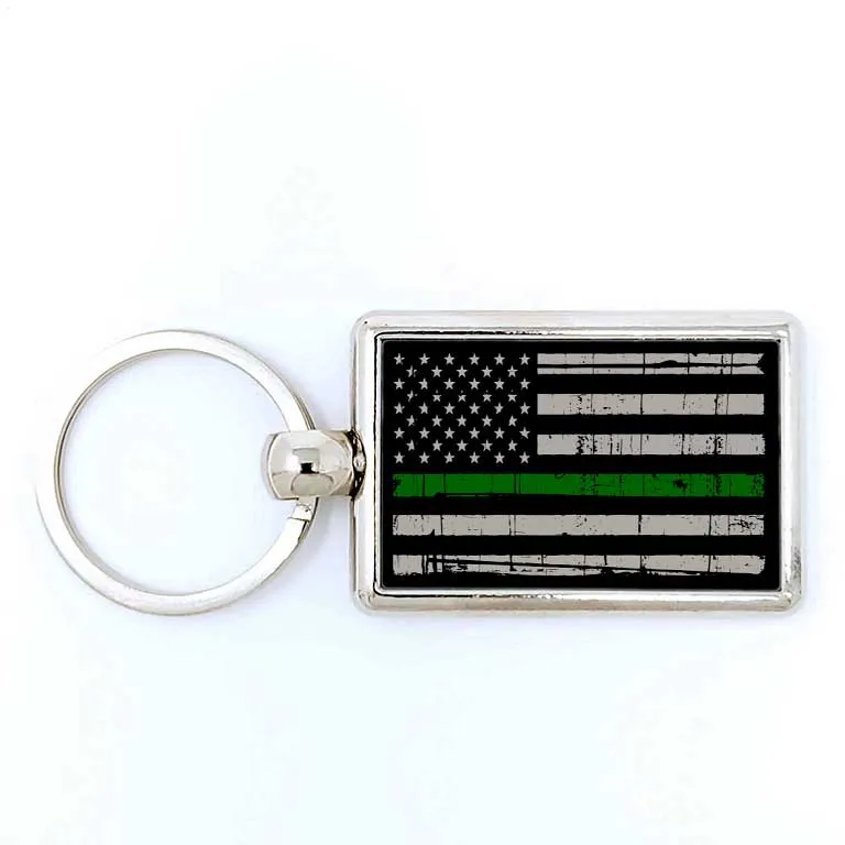 Military Border Patrol Thin Green Line Rectangle Keychain