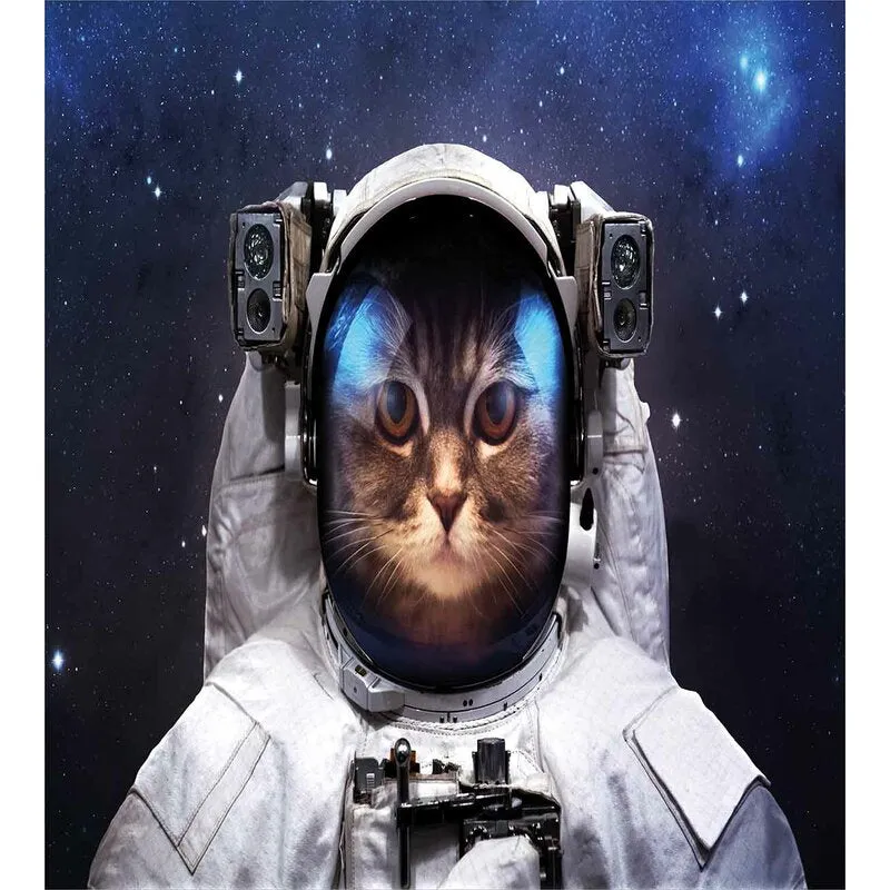 Milky Way Galaxy Space Traveller Cat in Suit with Stars Backdrop Duvet Cover Set! Fits Full/Queen! Retails $250 w/tax!