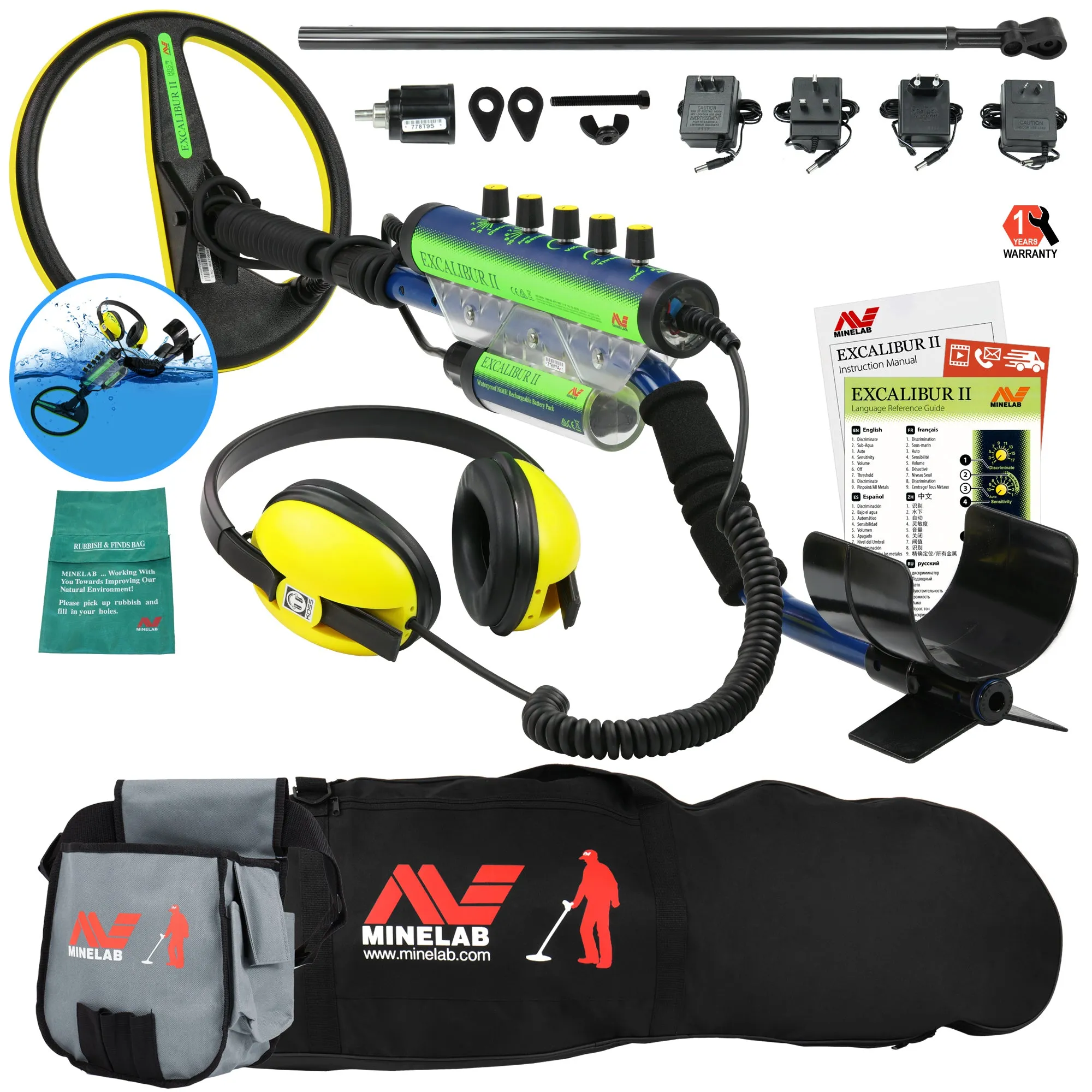 Minelab Excalibur II 1000 Waterproof Detector w/ Padded Carry Bag & Finds Pouch
