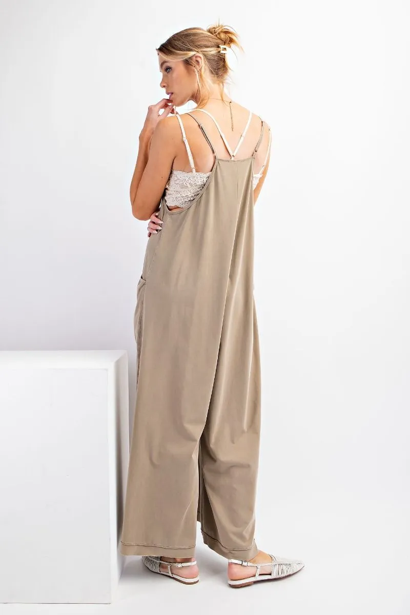 Mineral Washed Jumpsuit - Lt Mocha