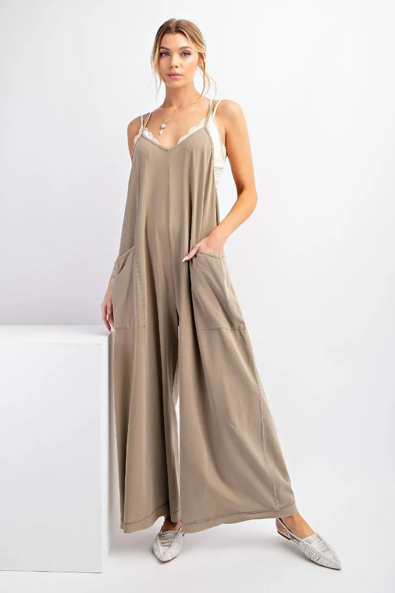 Mineral Washed Jumpsuit - Lt Mocha