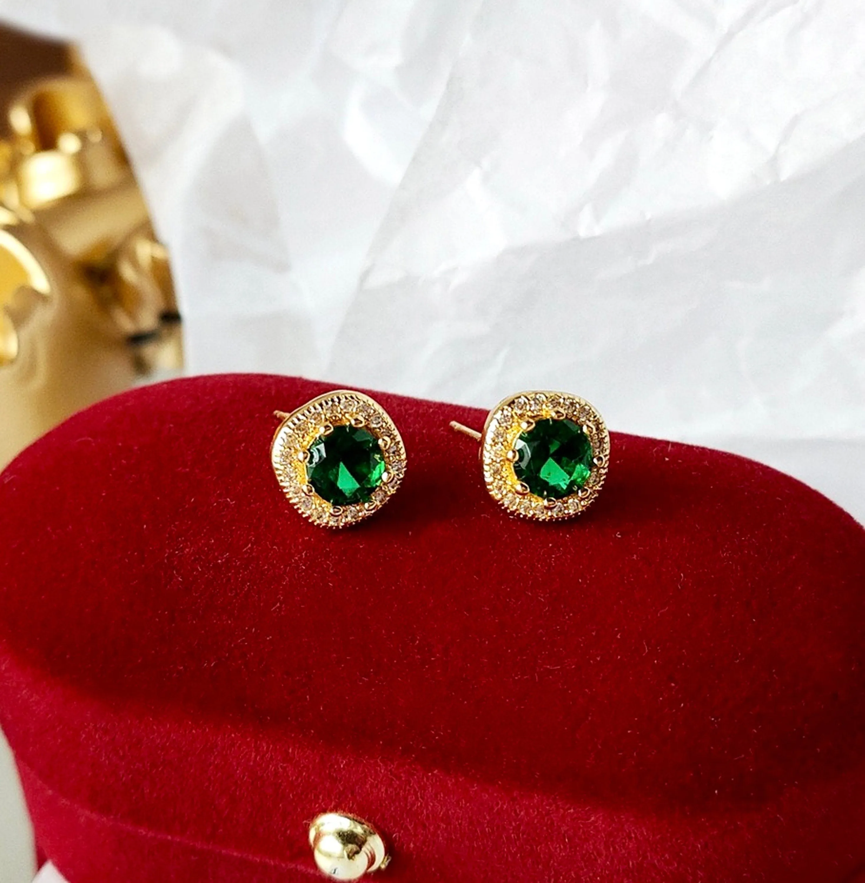Minimalist Emerald Green Stud Earrings