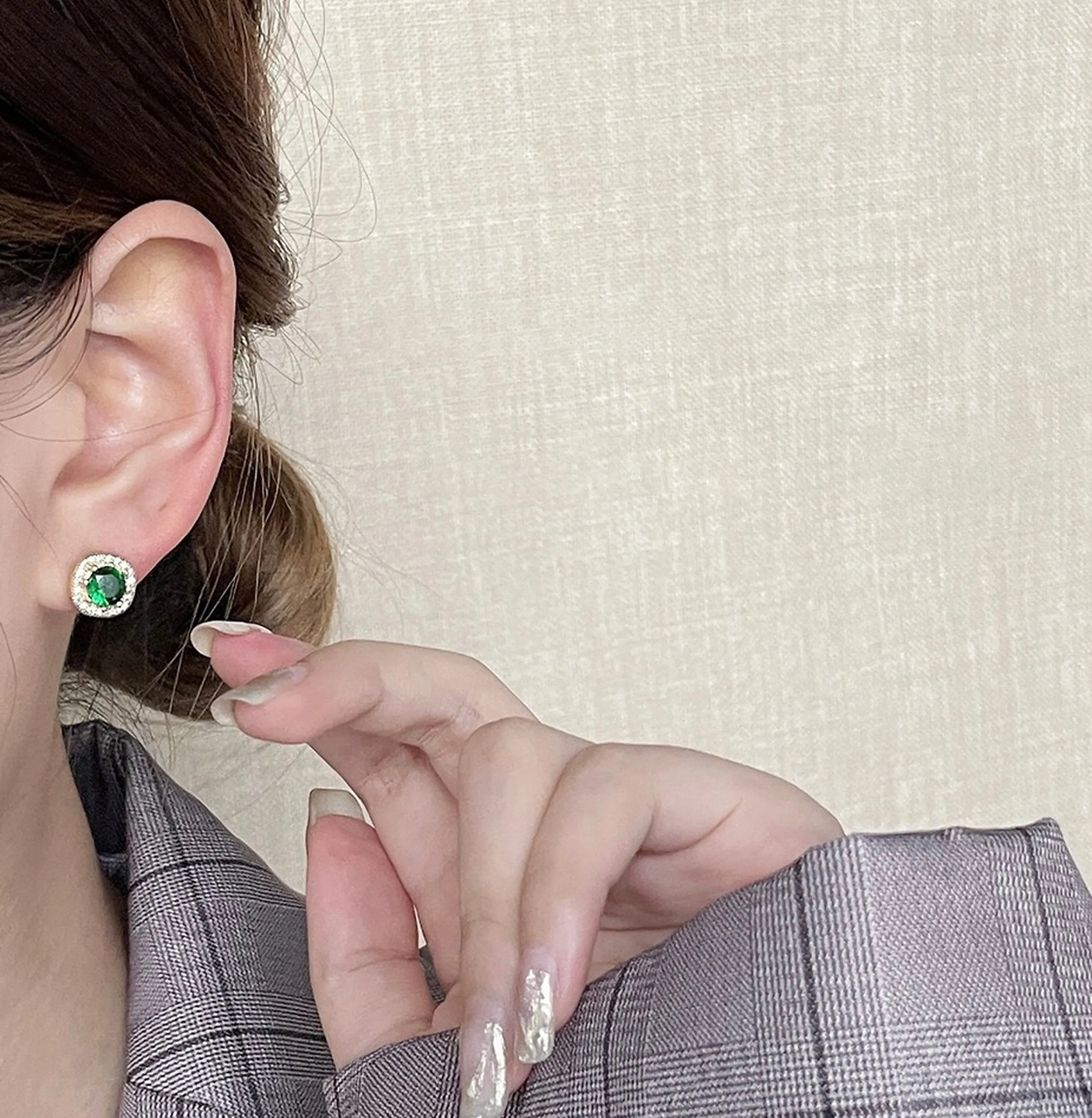 Minimalist Emerald Green Stud Earrings