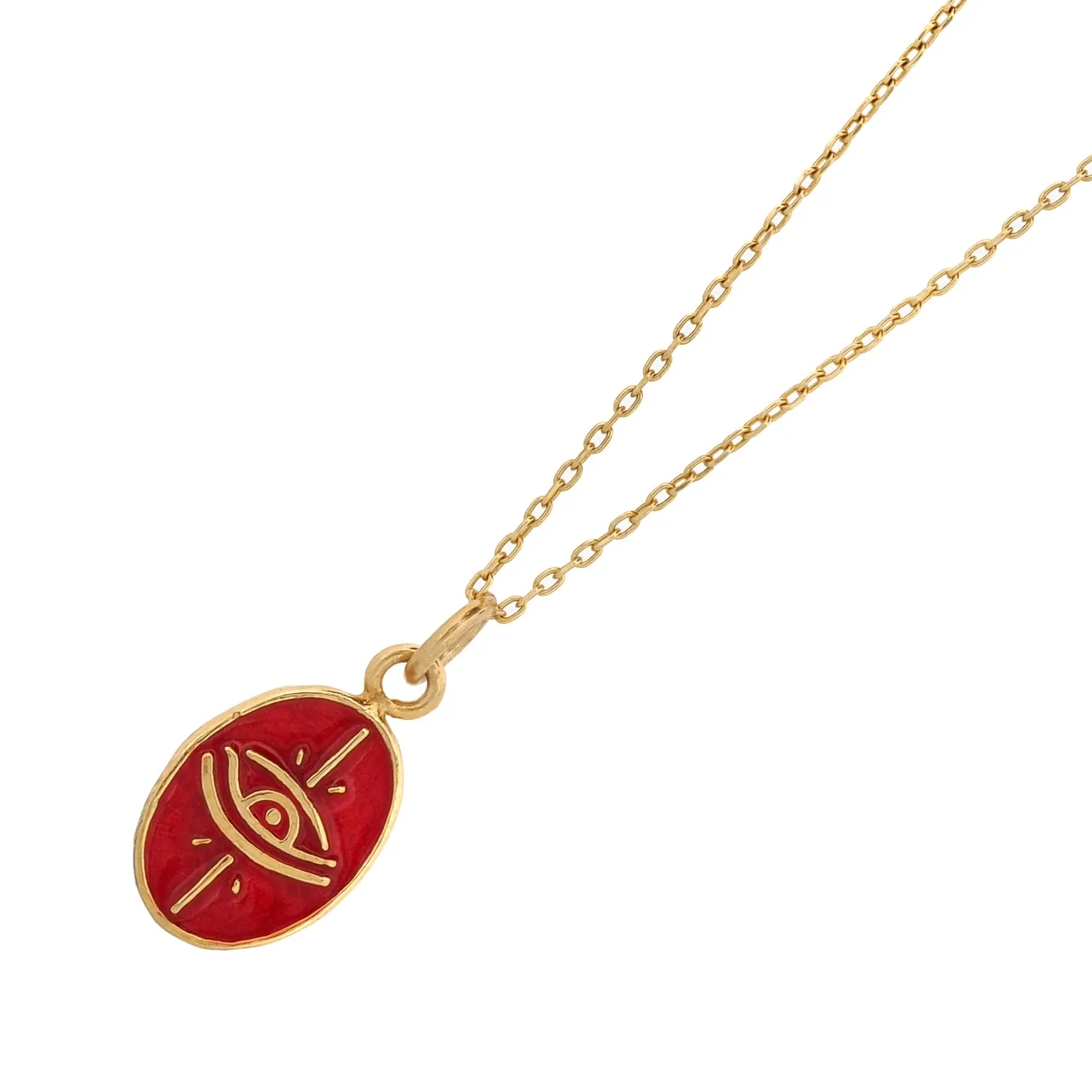 Minimalist Red Enamel Evil Eye Pendant Gold Chain Necklace