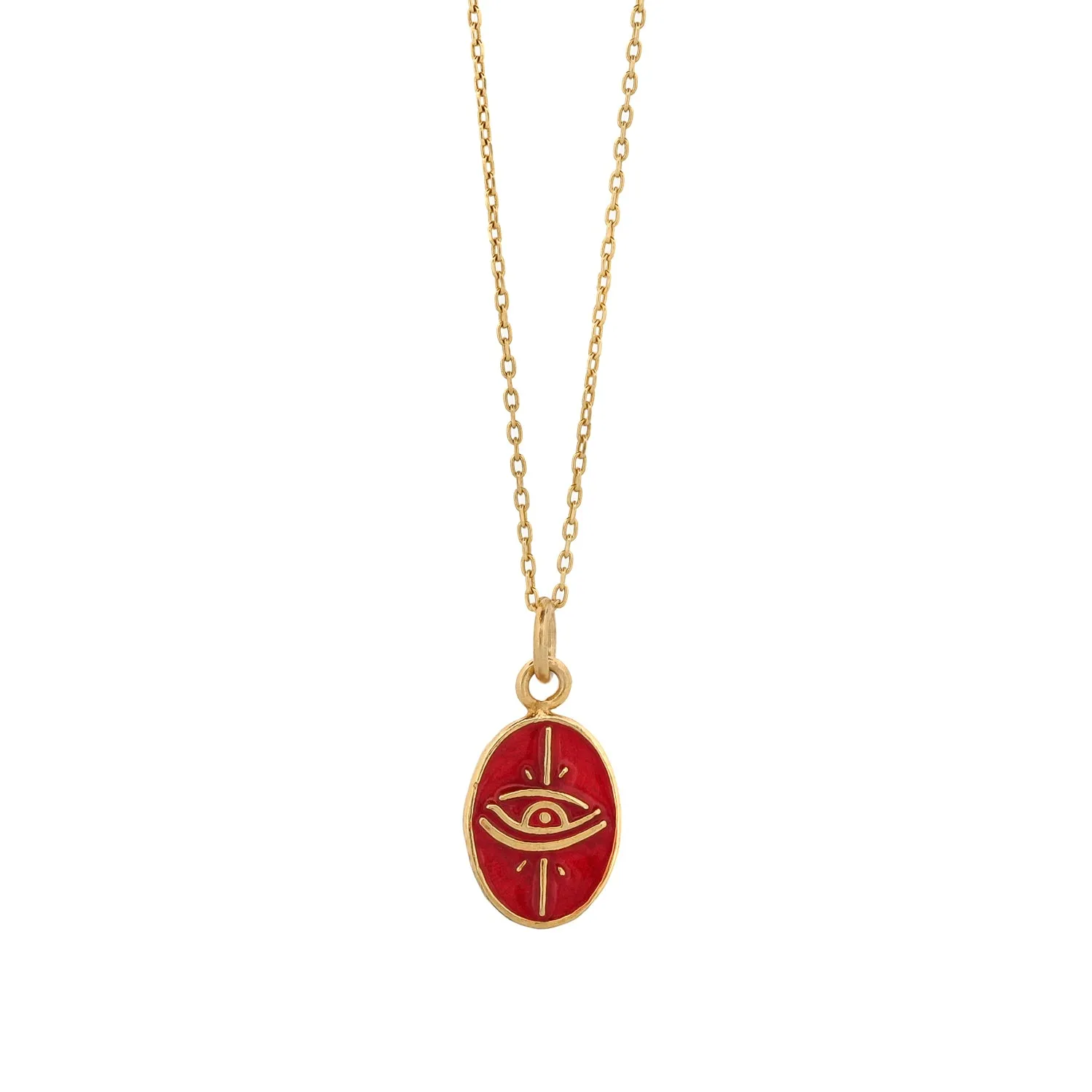 Minimalist Red Enamel Evil Eye Pendant Gold Chain Necklace
