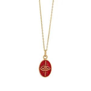 Minimalist Red Enamel Evil Eye Pendant Gold Chain Necklace