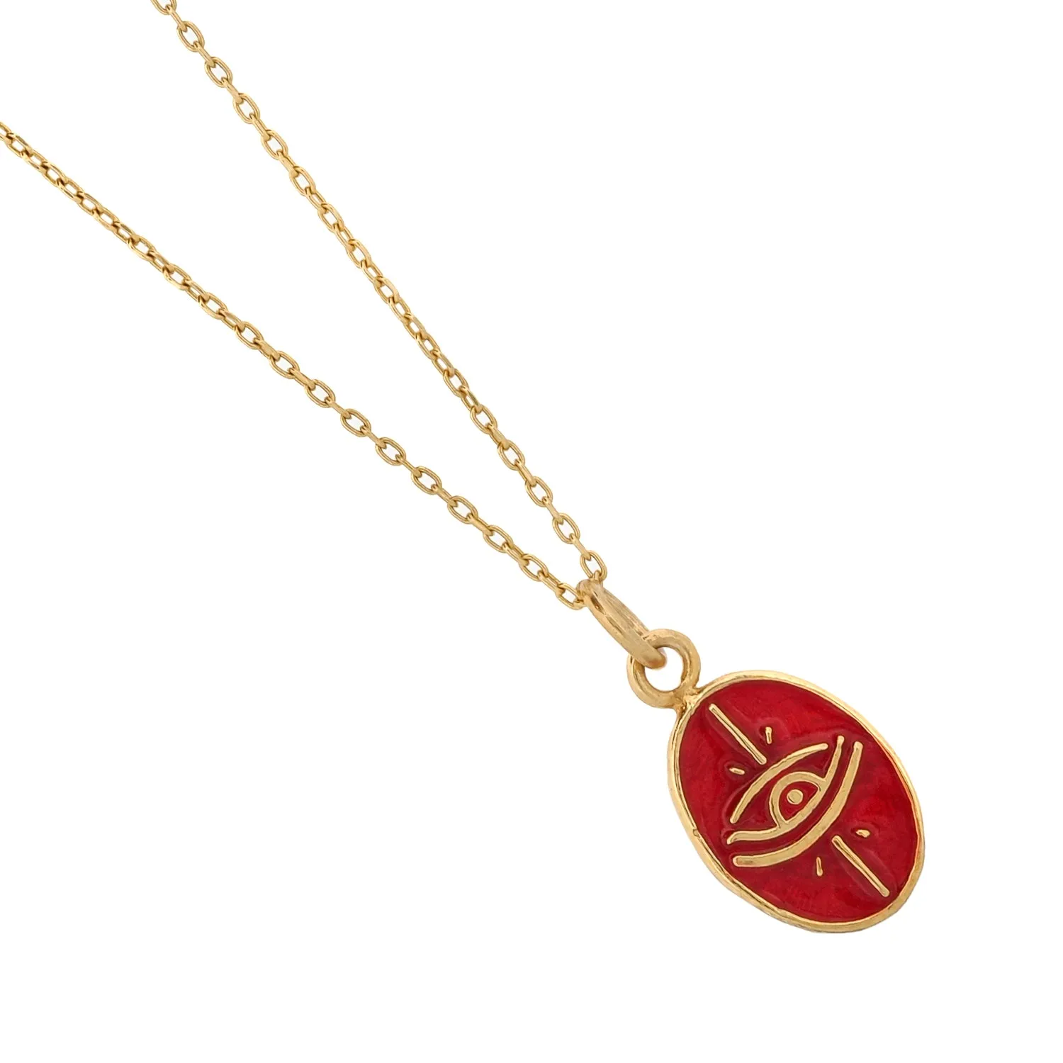 Minimalist Red Enamel Evil Eye Pendant Gold Chain Necklace